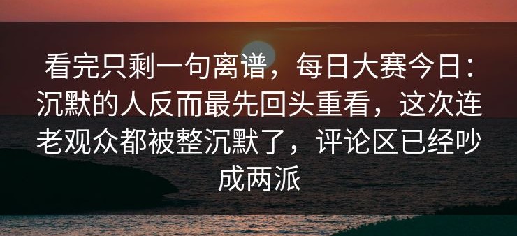 看完只剩一句离谱，每日大赛今日：沉默的人反而最先回头重看，这次连老观众都被整沉默了，评论区已经吵成两派